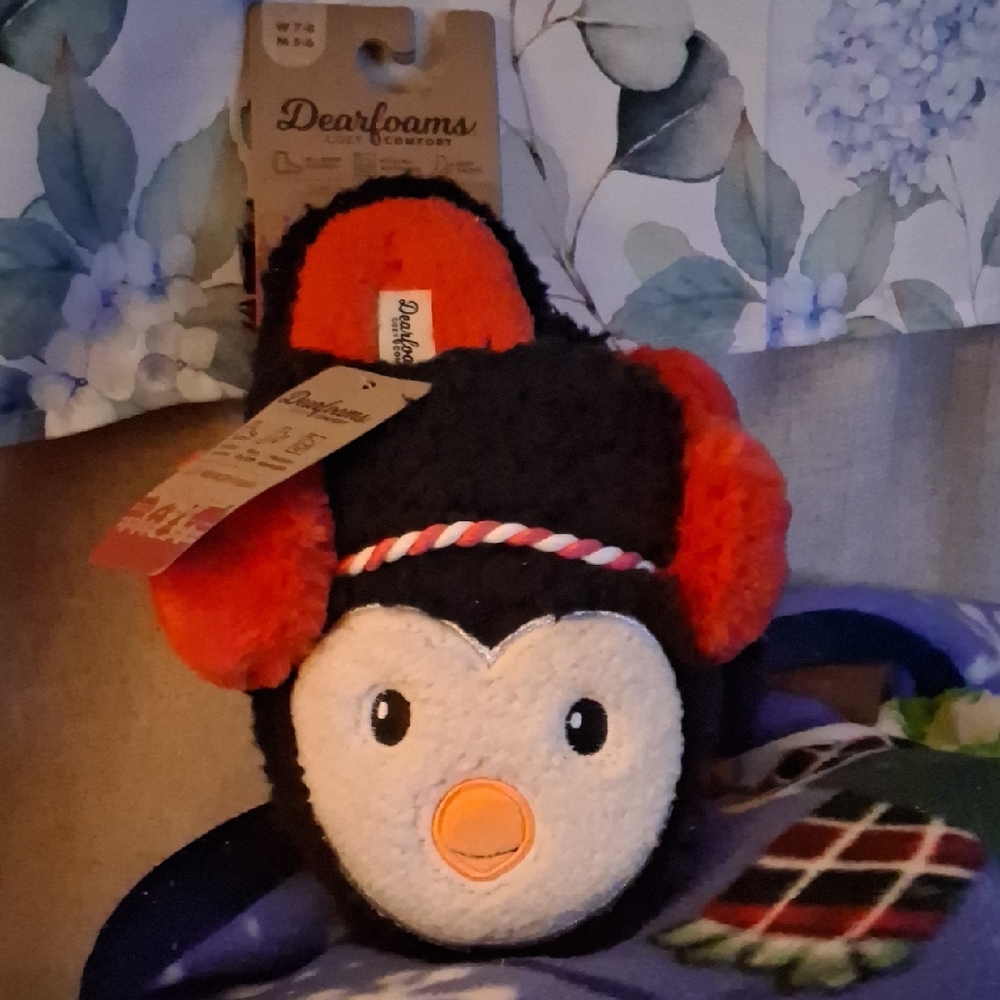 NWT! Dearforms Slippers Penguin W/ Earmuffs